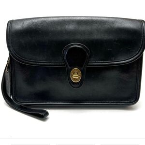 Coach Vintage  Black Leather Wristlet Carryall Clutch Bag 